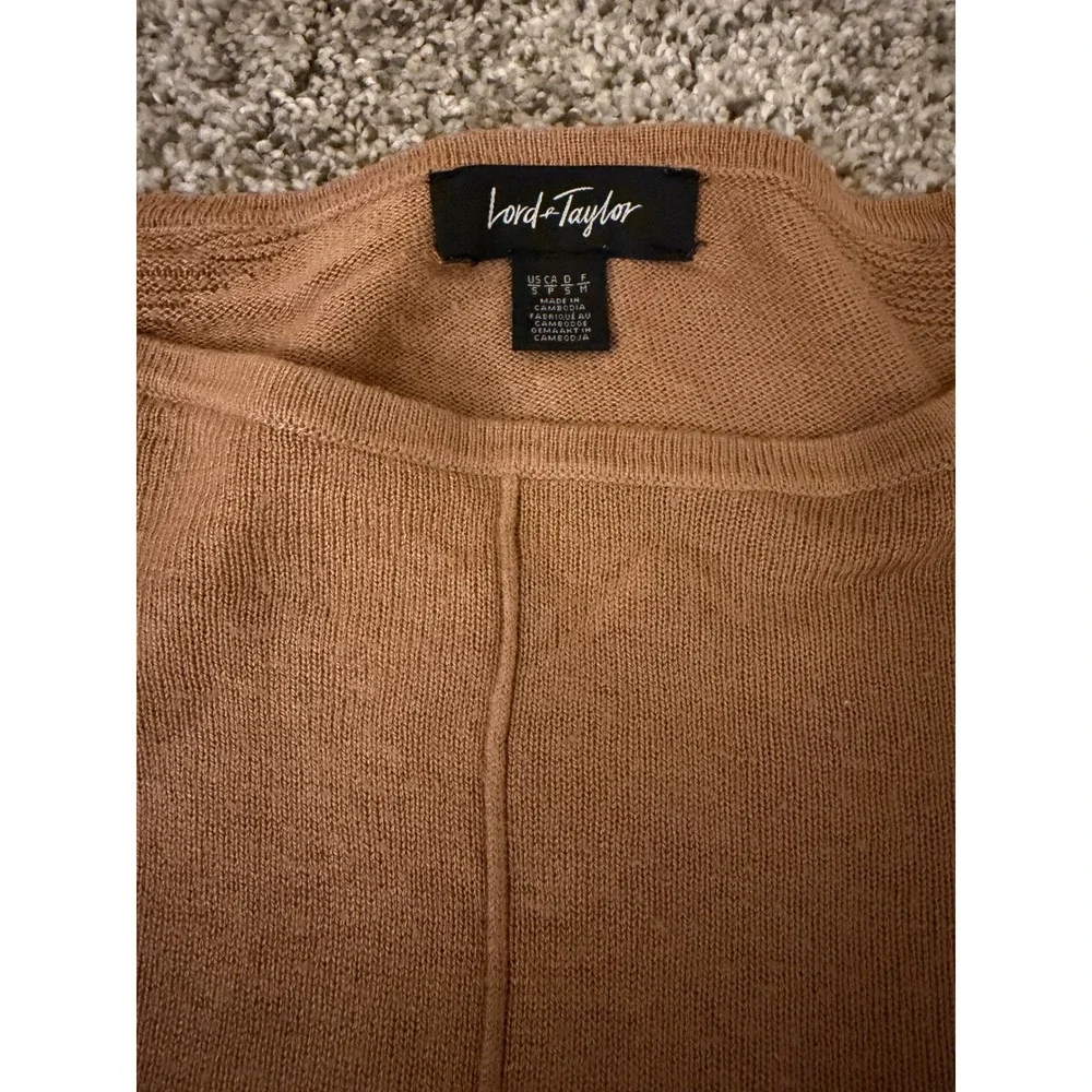 Lord & Taylor Womens‎ Camel Brown Ribbed Panel Crew Neck Knit Sweater Size Small